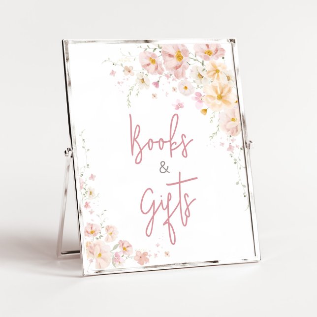 Wildblomma Baby i Bloom Bokar och Gifts Poster (Baby in Bloom Baby Shower Books and Gifts Sign)