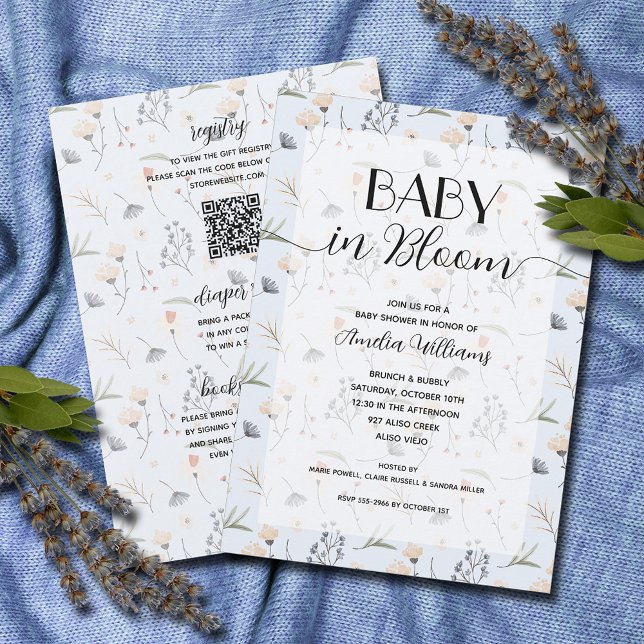 Wildblomma Baby i Bloom Boy i en enda dusch Inbjudningar (Wildflower baby in bloom boy all in one baby shower invitations, PRINTED and/or DOWNLOAD)