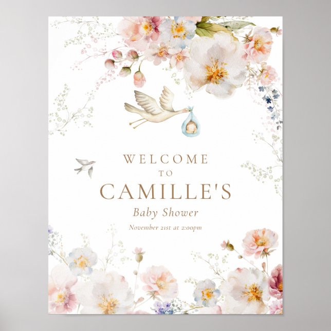 Wildblomma Baby i Bloom Boy Shower Poster (Framsidan)