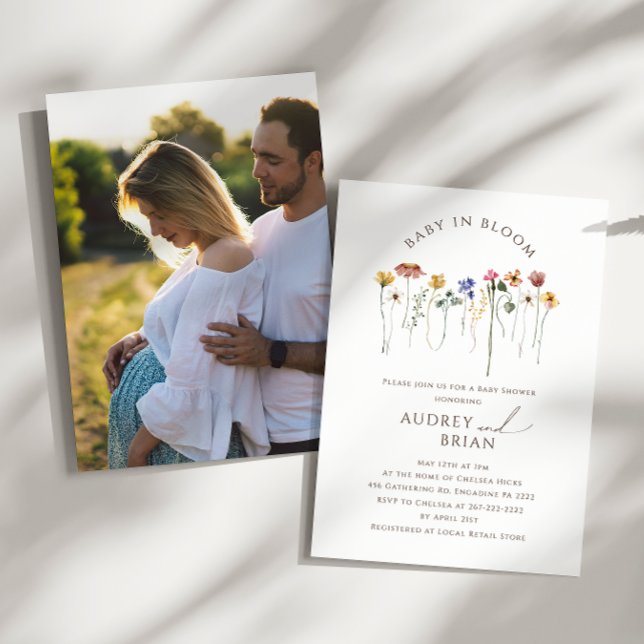 Wildblomma Baby i Bloom Couples foto Inbjudningar (Skapare uppladdad)