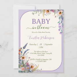 Wildblomma Baby i Bloom Dusty Violet Baby Shower Inbjudningar