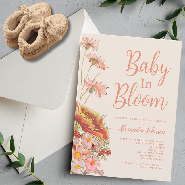 Wildblomma Baby i Bloom Fall Baby dusch Inbjudningar (Wildflower fall gender neutral baby shower invitation )