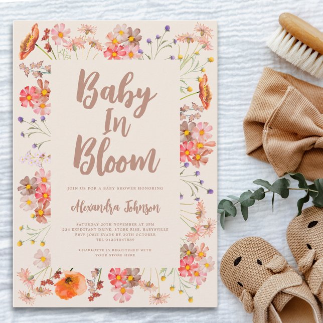 Wildblomma Baby i Bloom Fall Baby Shower Inbjudningar (Fall floral watercolor gender neutral baby shower invitation baby in bloom)