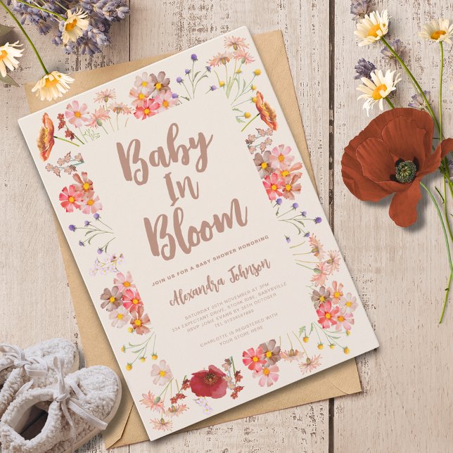 Wildblomma Baby i Bloom Fall Baby Shower Inbjudningar (Wildflower baby in bloom fall gender neutral baby shower invitation )