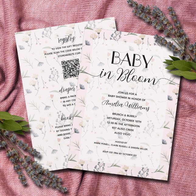 Wildblomma Baby i Bloom Girl All in One Shower Inbjudningar (Wildflower baby in bloom girl all in one baby shower invitations, PRINTED and/or DOWNLOAD)