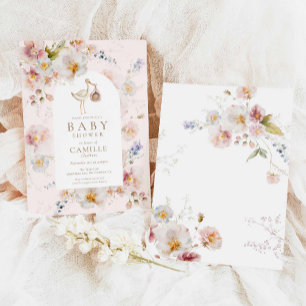 Wildblomma Baby i Bloom Girl Baby Shower Inbjudningar