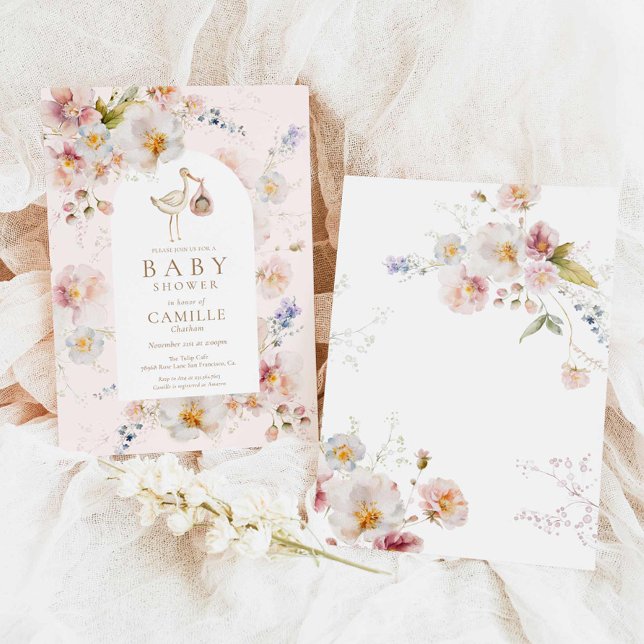 Wildblomma Baby i Bloom Girl Baby Shower Inbjudningar (Wildflower Boho baby shower invitation)