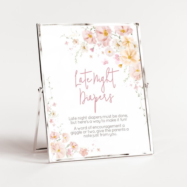 Wildblomma Baby i Bloom Late Nattblöjor Poster (Baby in Bloom Baby Shower Late Night Diapers Sign)