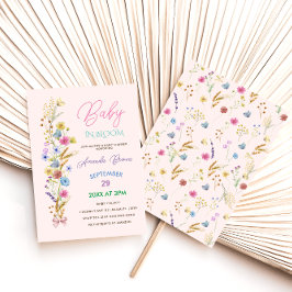 Wildblomma Baby i Bloom Rosa flicka Shower Inbjudningar