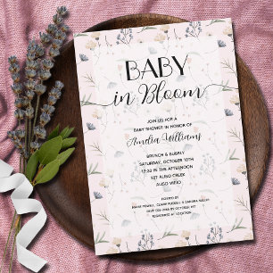 Wildblomma Baby i Bloom Rosa Girl Shower Inbjudningar