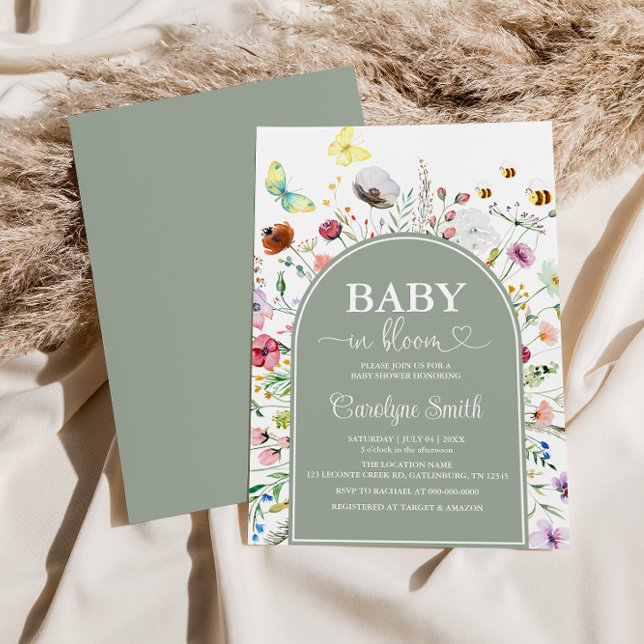 Wildblomma Baby i Bloom Sage Grönt Baby Shower Inbjudningar (Skapare uppladdad)