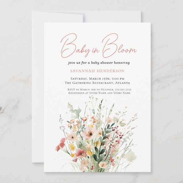Wildblomma Baby i bloom Shower-inbjudan Inbjudningar (Framsida)