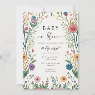 Wildblomma Baby i Bloom Shower Inbjudningar