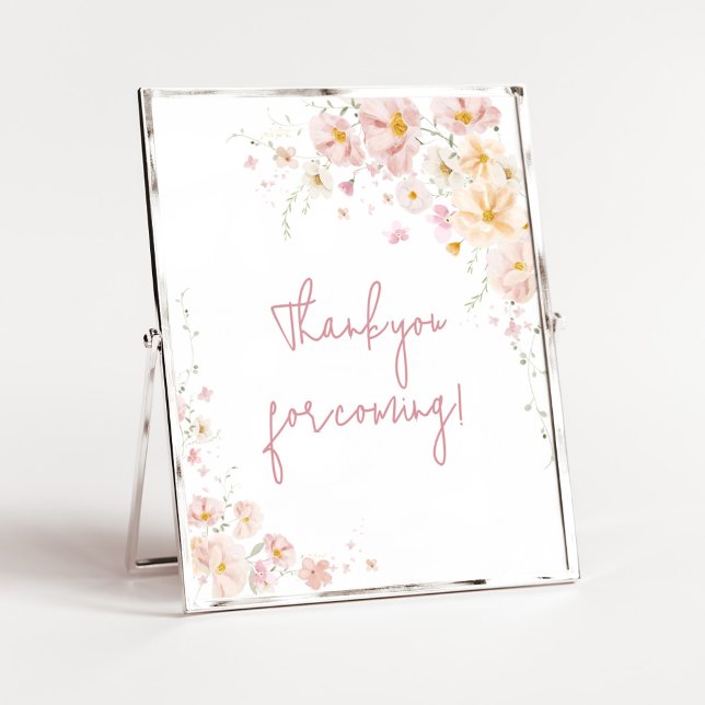 Wildblomma Baby i Bloom Tack för att du kom Poster (Baby in Bloom Baby Shower Thank you for Coming Sign)