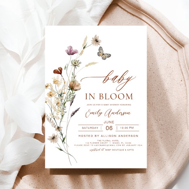 Wildblomma Baby i Bloom Terracotta Baby Shower Inbjudningar (Skapare uppladdad)