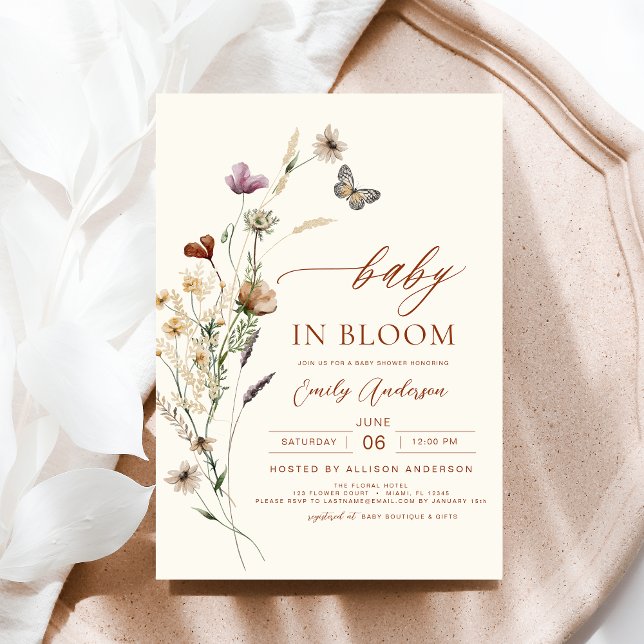 Wildblomma Baby i Bloom Terracotta Baby Shower Inbjudningar (Skapare uppladdad)