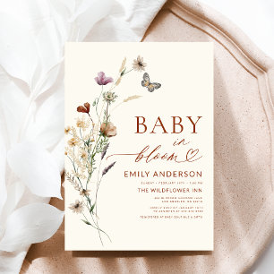 Wildblomma Baby i Bloom Terracotta Baby Shower Inbjudningar