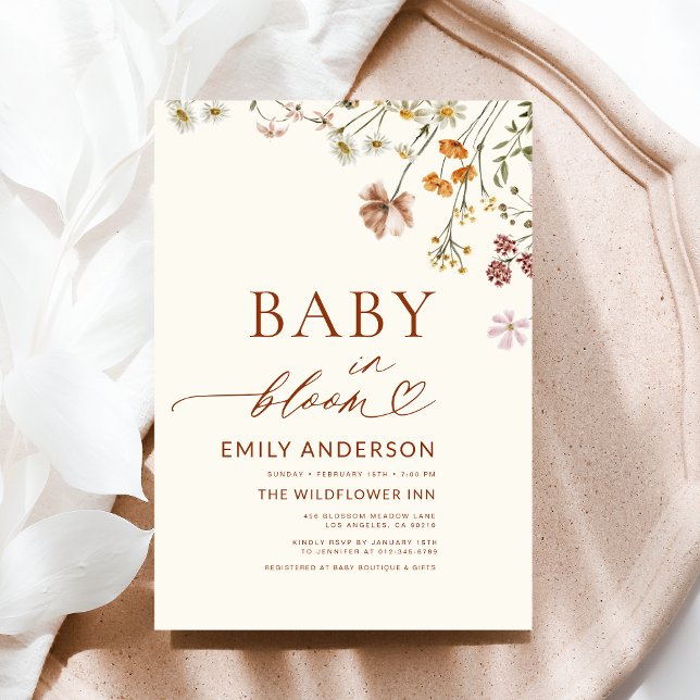 Wildblomma Baby i Bloom Terracotta Baby Shower Inbjudningar (Skapare uppladdad)