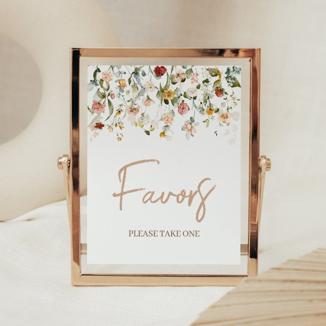 Wildblomma Baby i favoriter för babybabyskor Poster (Boho Spring Floral Baby Shower Favors Sign)