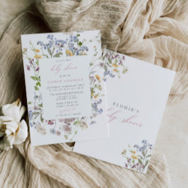 Wildblomma Baby Shower-inbjudan Girl Boho Rosa Inbjudningar