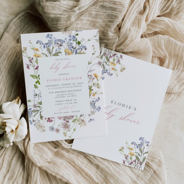 Wildblomma Baby Shower-inbjudan Girl Boho Rosa Inbjudningar (Skapare uppladdad)