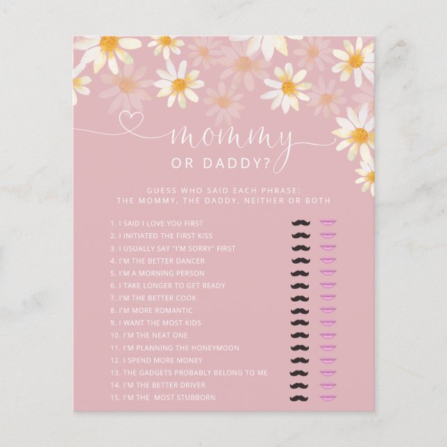Wildblomma Baby Shower Mamma eller pappa Game (Framsida)