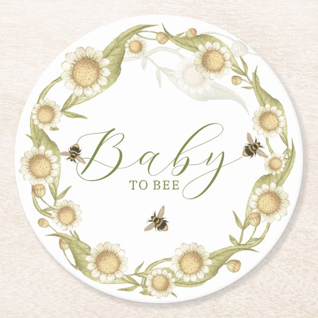 Wildblomma Baby till Bee Baby Shower Underlägg Papper Rund (Framsidan)
