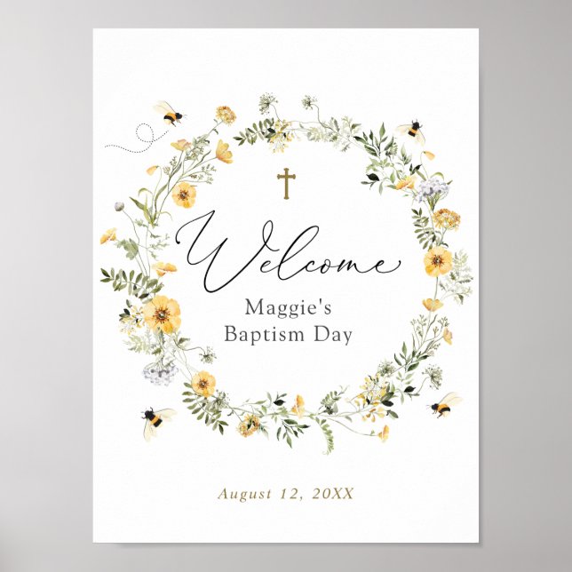 Wildblomma Baptism eller Communion Welcome Foam Bo Poster (Framsidan)