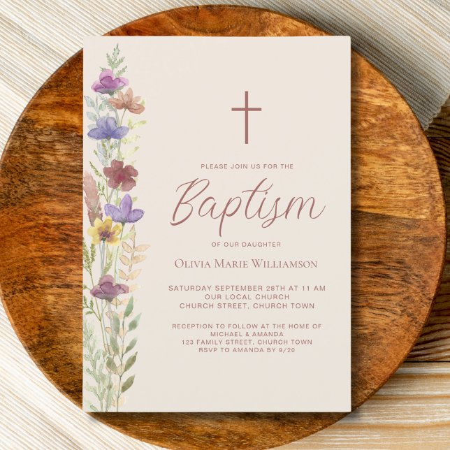 Wildblomma Baptism Inbjudningar (Skapare uppladdad)
