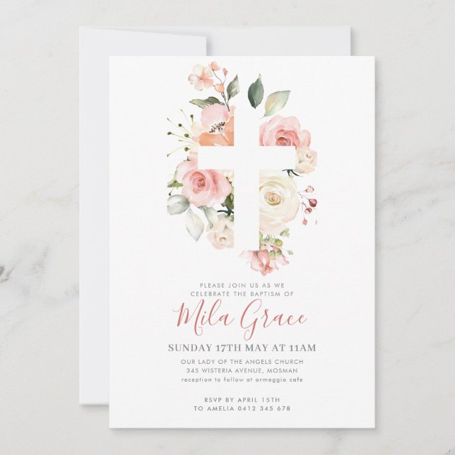 Wildblomma Baptism Investigation Girl Inbjudningar (Framsida)