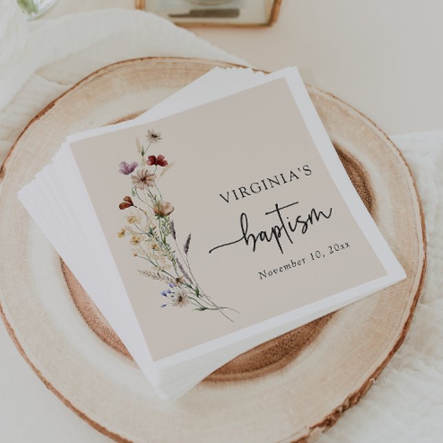 Wildblomma Baptism Pappersservett (Boho Wildflower Baptism Napkins by Painted Paperie
)