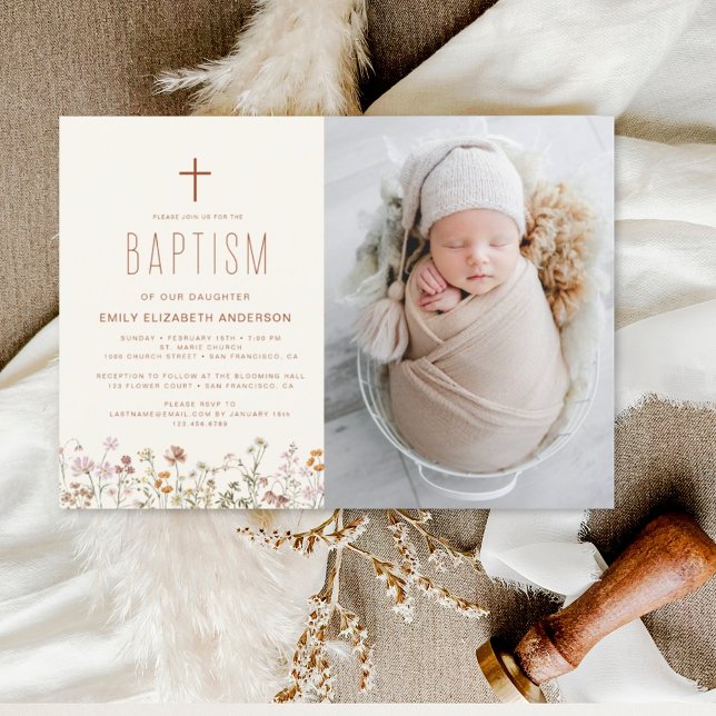 Wildblomma Baptism Photo Garden in Bloom Inbjudningar (Skapare uppladdad)