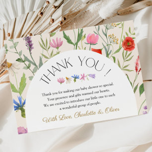 Wildblomma Beige Blommigt Baby Shower Tack för dit Kort