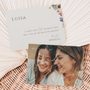 Wildblomma   Beige Faded Photo Maid of honor Card Inbjudningar