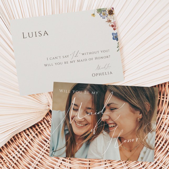 Wildblomma | Beige Faded Photo Maid of honor Card Inbjudningar (Skapare uppladdad)