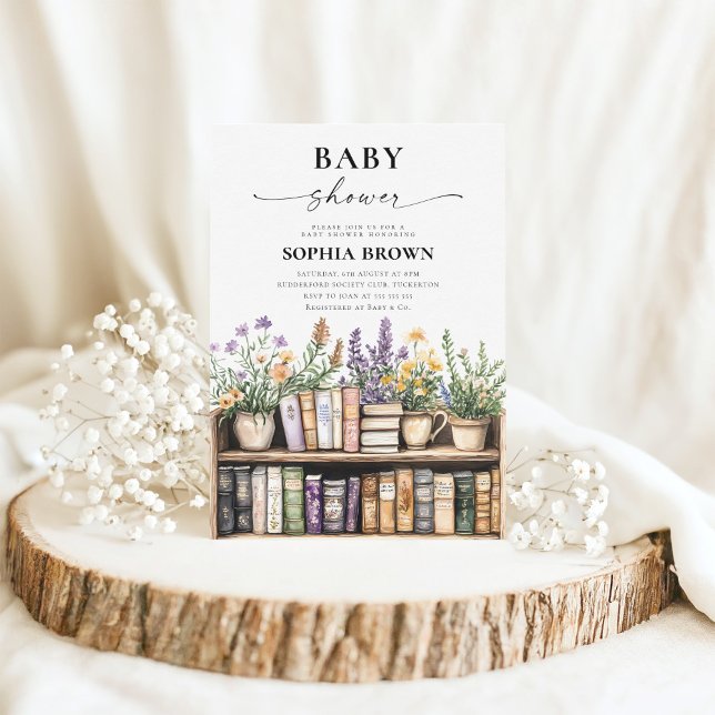 Wildblomma Bibliotek Bok Baby Shower Inbjudningar (Skapare uppladdad)