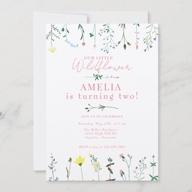 Wildblomma Birthday Inbjudningar (Framsida)