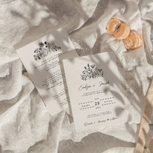 Wildblomma Black & White Boho på ena Bröllop Inbjudningar