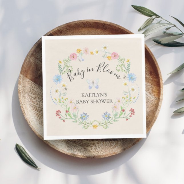 Wildblomma Blommigt Baby i Bloom Watercolor Shower Pappersservett (Skapare uppladdad)