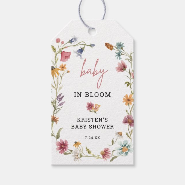 Wildblomma Blommigt Baby in Bloom Baby Shower Presentetikett (Framsidan)