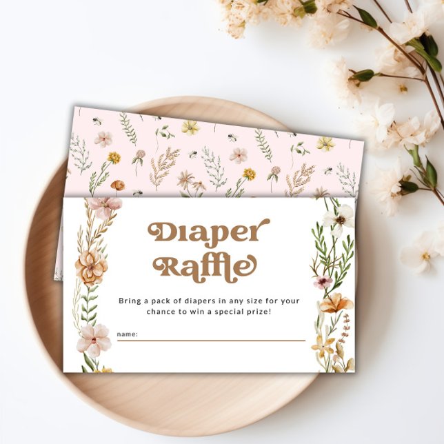 Wildblomma Blommigt Baby Shower Diaper Raffle Tilläggskort (Wildflower Floral Baby Shower Diaper Raffle Enclosure Card)