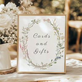 Wildblomma Blommigt Bröllop Grey Cards och Gattes Poster