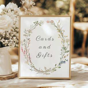 Wildblomma Blommigt Bröllop Grey Cards och Gattes Poster