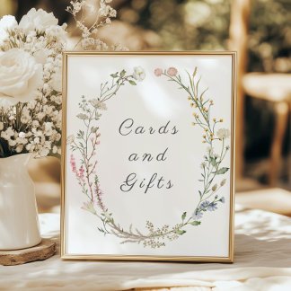 Wildblomma Blommigt Bröllop Grey Cards och Gattes Poster