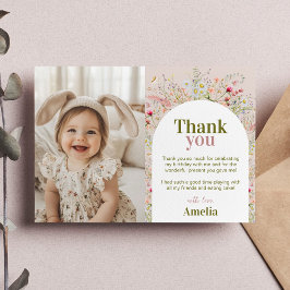 Wildblomma Blommigt Garden Girl Birthday Photo Tack Kort