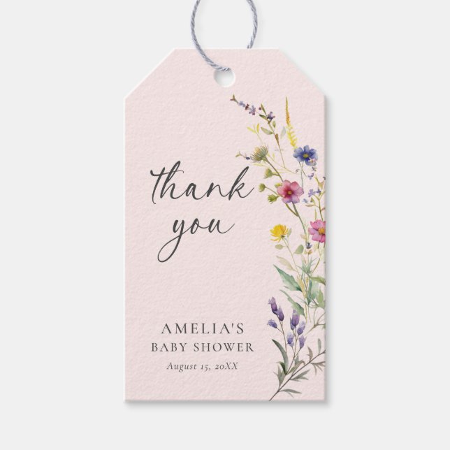Wildblomma Blommigt Girl Baby Shower Tack Presentetikett (Framsidan)