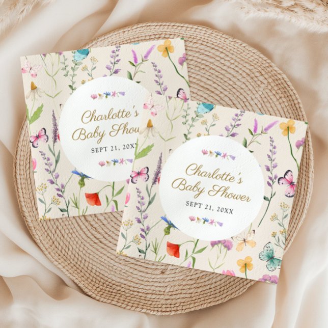Wildblomma Blommigt Kön Neutral Beige Baby Shower Pappersservett (Wildflower Floral Gender Neutral Beige Baby Shower Napkins)