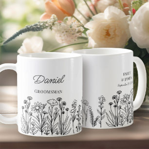 Wildblomma Blommigt valfri Färg Line Drawn Groomsm Kaffemugg