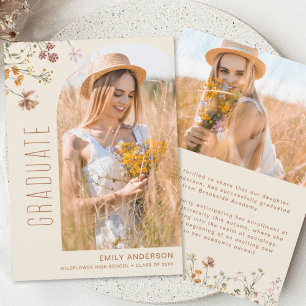 Wildblomma Bloom Studenten fotomeddelande Inbjudningar
