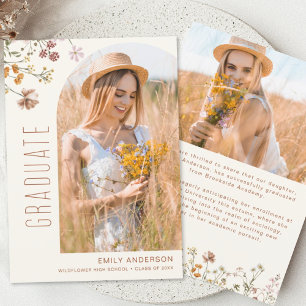 Wildblomma Bloom Studenten fotomeddelande Inbjudningar